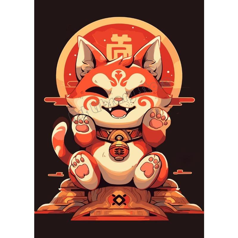 Japanese Lucky Cat Maneki Neko Cartoon Cute Animals Poster Canvas Painting Wall Art Pictures Restaurant Shop Home Decor