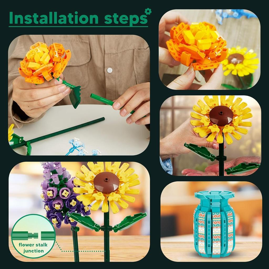 Flowers Bouquet Toys Building Blocks Set with Vase,Hydrangea, Artificial Plants for Adults, Teen Girls, Home, Office Decor- 1853pcs