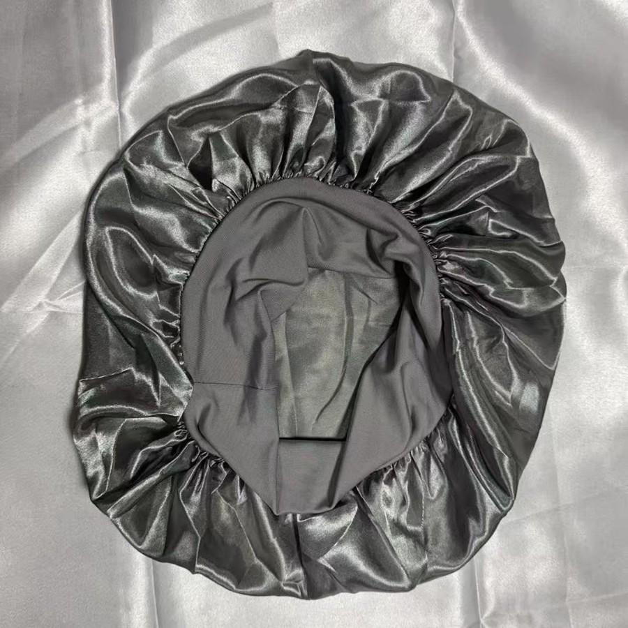 Faux Silk Satin Stretch Sleep & Shower Cap - Narrow Brim Round Cap for Hair Care