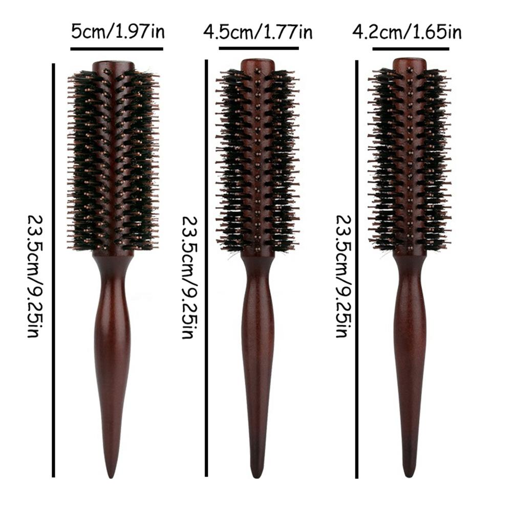 1PC Porcine Bristle Solid Wood Curly Hair Comb Square Handle Roller Comb Flat Rolling Hair Root Fluffy Comb Hairbrush