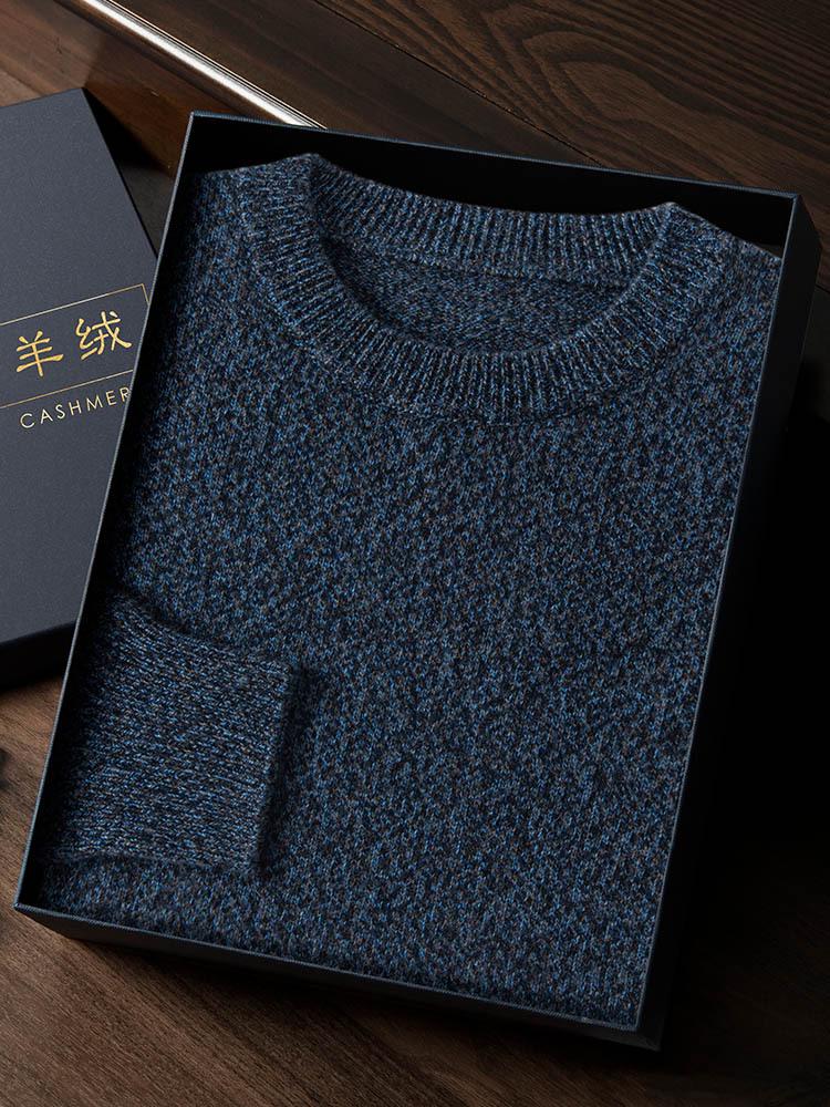 Men's Thickened Cashmere Sweater, 7-Gauge Knit, Round Neck, Plain, Autumn-Winter Base Layer.
