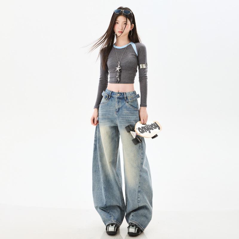 American Vintage Women's Loose Denim Wide-Leg Pants - 2026 Spring Collection, Stylish and Slimming
