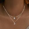 Necklace for Women Double Layer Zircon Star Moon Pendant Necklace DelicateChain Charm Elegant  Jewelry Gifts