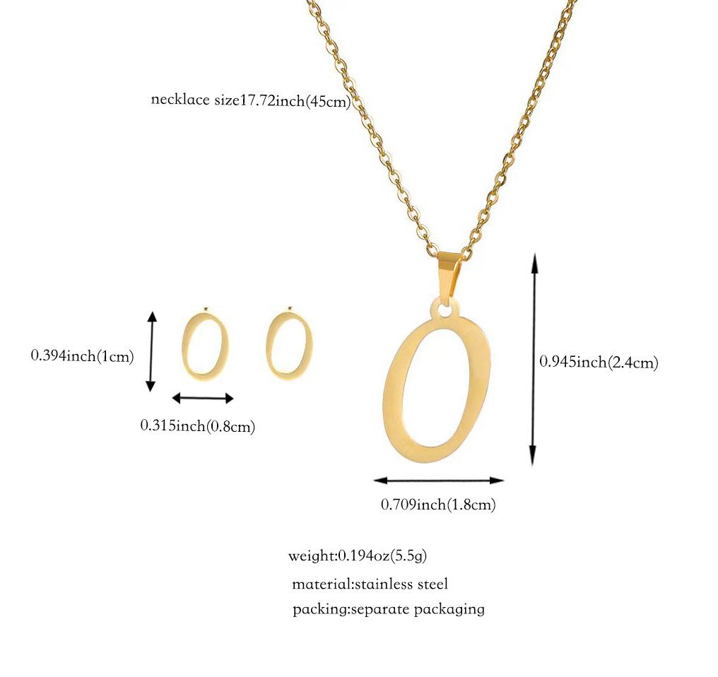 Titanium Steel Jewelry Set: Non-Fading English Letter Necklace & Earrings