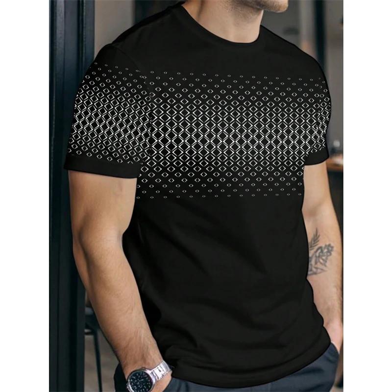 Men's Minimalist Diamond Patterned T-shirt, Summer Fashion Short Sleeved 3D Printed Minimalist T-shirt, Cool Streetwear, Oversized T-shirt