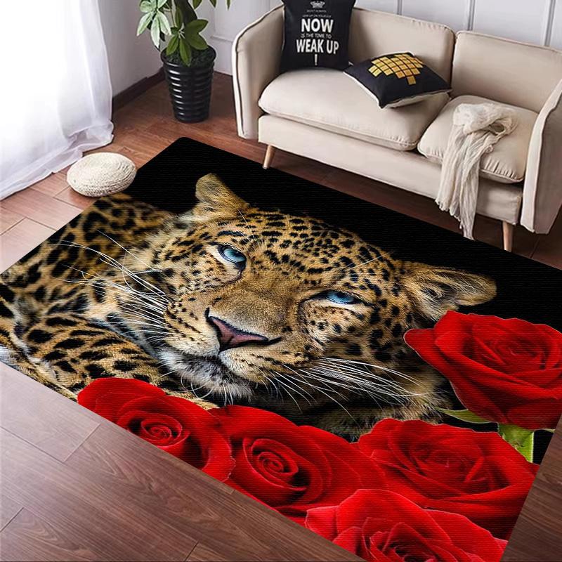 Rose leopard print carpet African cheetah room decoration Large Area Rugs Living Sofa Doormat Non Slip Hallway Balcony Floor Mat