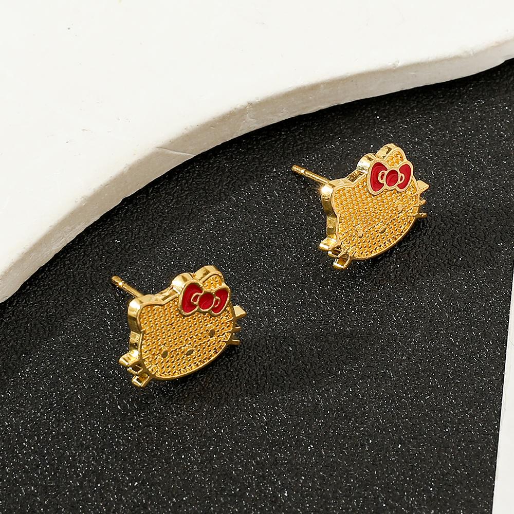 Anime Sanrio Hello Kitty Earrings Anime Cartoon Figure KT Cat Ear Stud Girl Jewelry Accessory Gifts