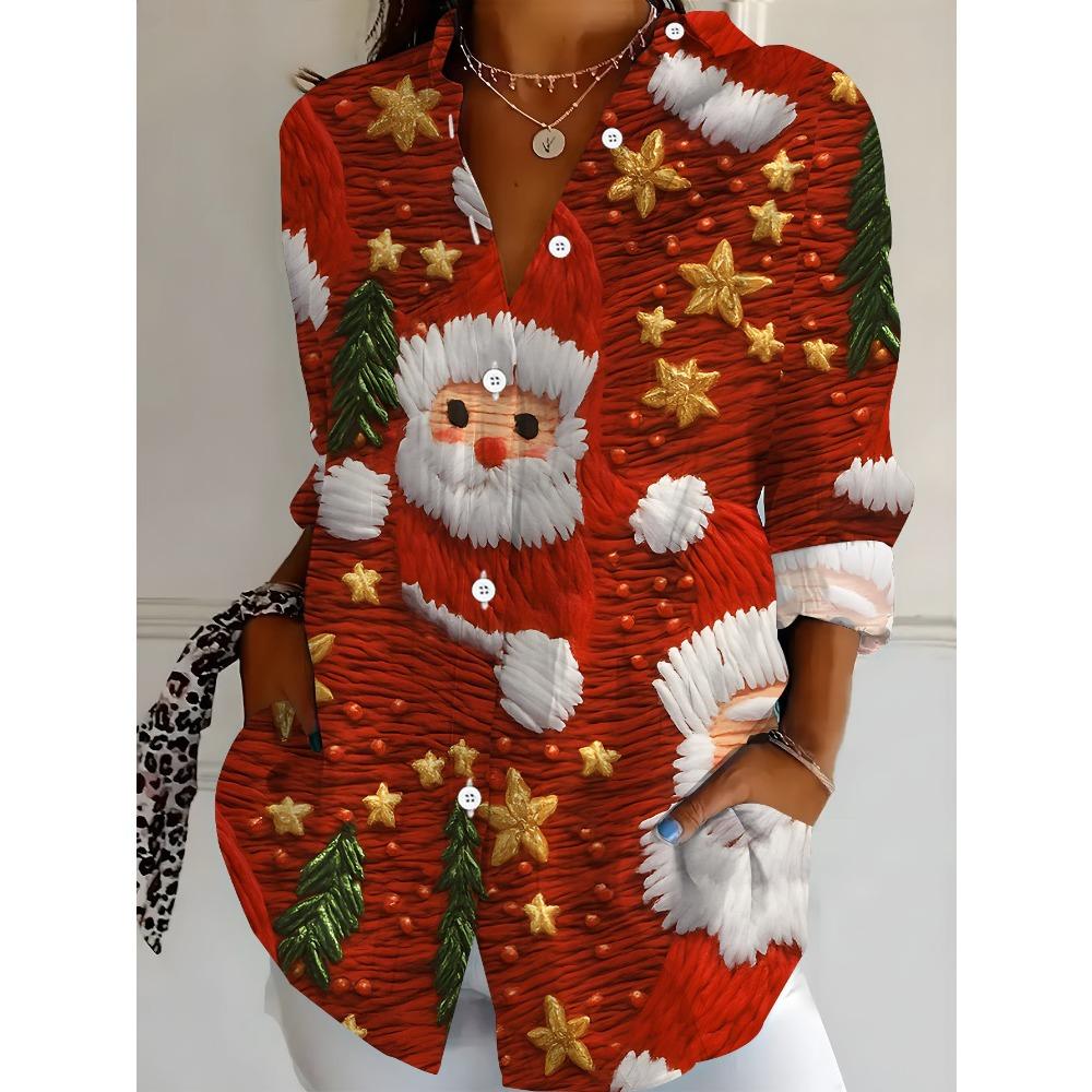 Women's Christmas Elf Snowman Cute Print Shirt Casual Shirt Holiday Party Snowflake Tree Party Print Fashion Trend Wear Shirt