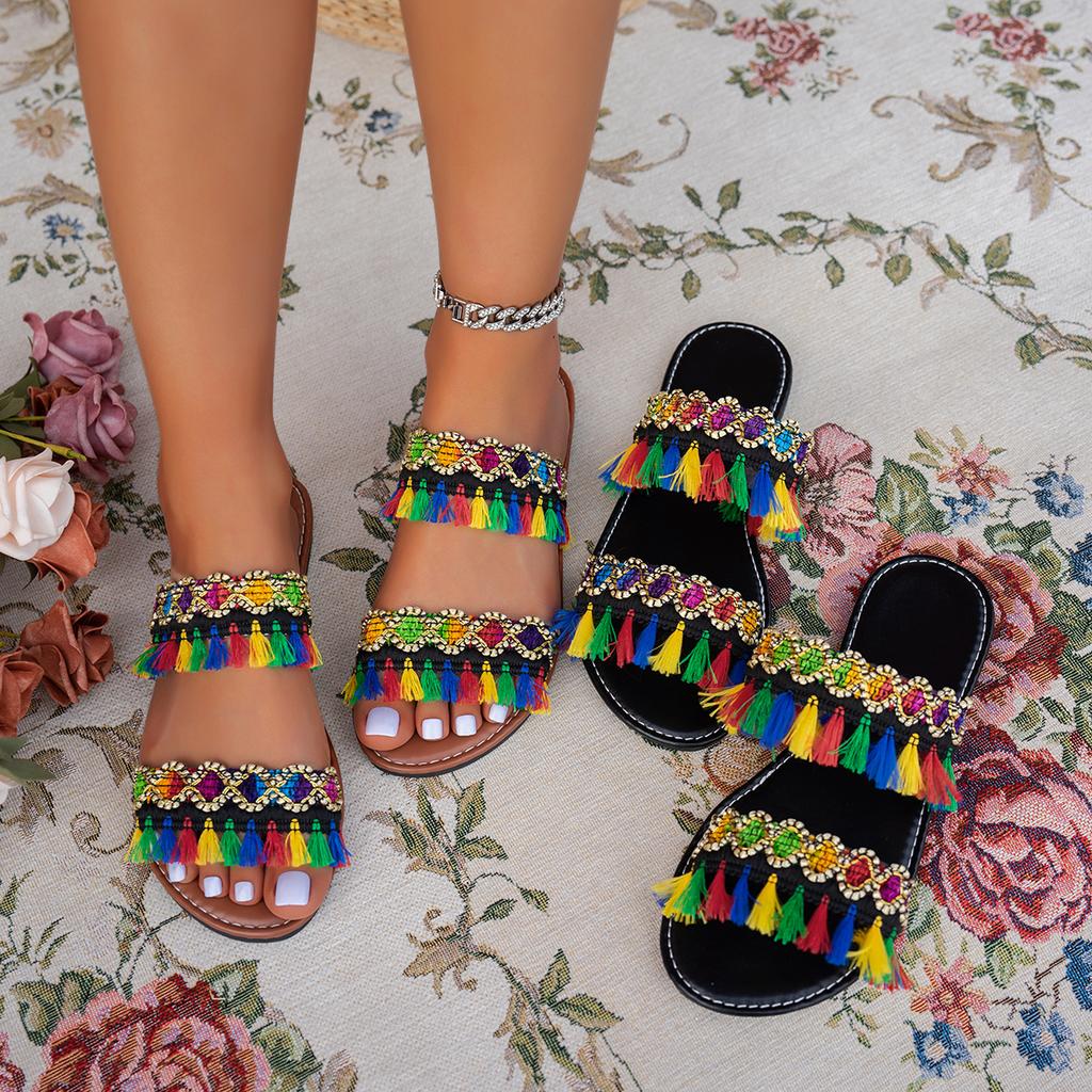 Fashion 2025 New Women Slippers Casual Comfortable Beach Slippers Bohemia Style Flat Shoes Ladies Outdoor Fashion Sandals Slides Women