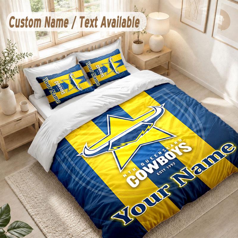 Custom Name Bedding Set 3 PiecesNorth Queensland Cowboys Print Duvet Cover + 2 Pillowcases Soft Bed Decor