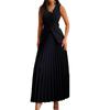 Spot 2024 European and American Suit Women's Vest Pleated Skirt Summer Solid Color High-end Elegant Women's Clothing Two-piece Set