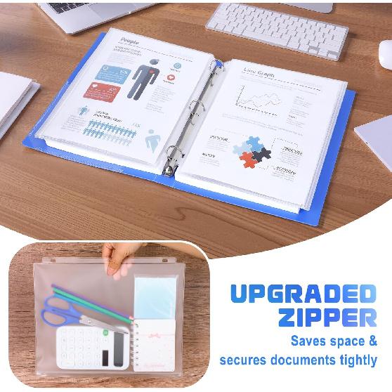 Antner 10 Pack Letter Size Binder Pockets 3 Ring Binder Zipper Pouch, 3-Hole Waterproof Resealable Zip Loose Leaf ert Bags PVC Document Organizer