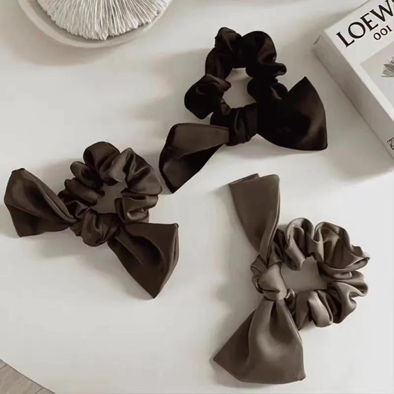 Elegant Bow Ribbon Hair Band Women Hair Tie Girls Solid Satin Bowknot Scrunchies Ponytail Rubber Bands Hair Accessories