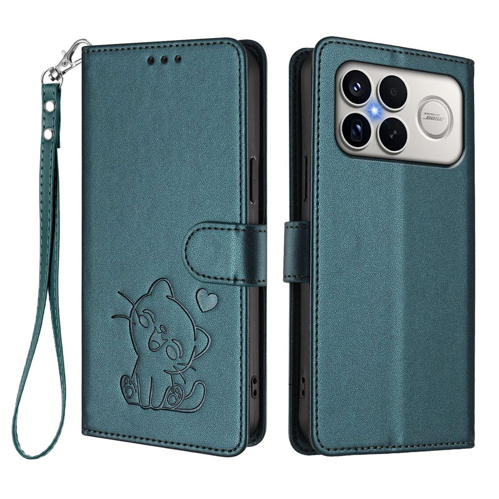 For Xiaomi Redmi K90 Pro Max 5G Wallet Case with Wrist Strap Love Cat Pattern Imprint Leather Phone Cover