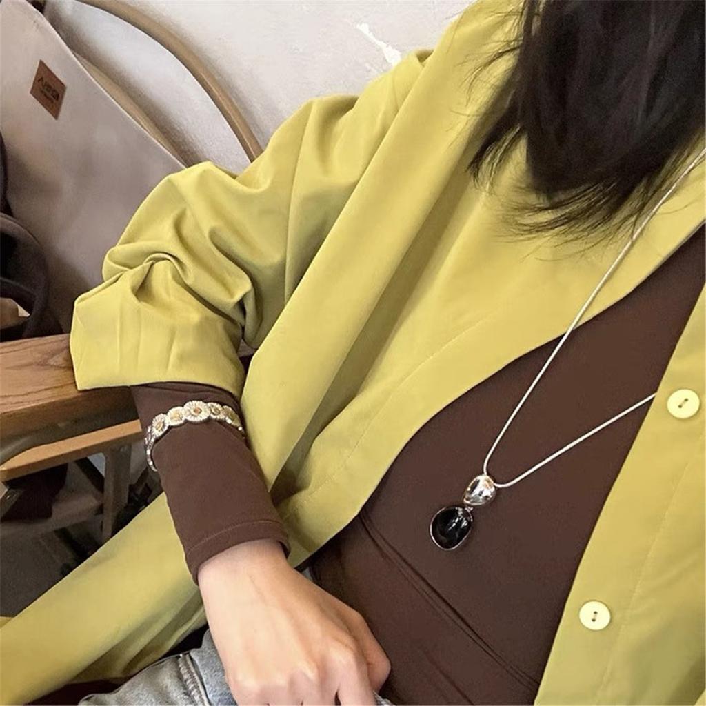 Tooxika Niche Light Luxury Simple High Feeling Onyx Water Drop Necklace Snake Bone Chain Drawstring Sweater Chain Female