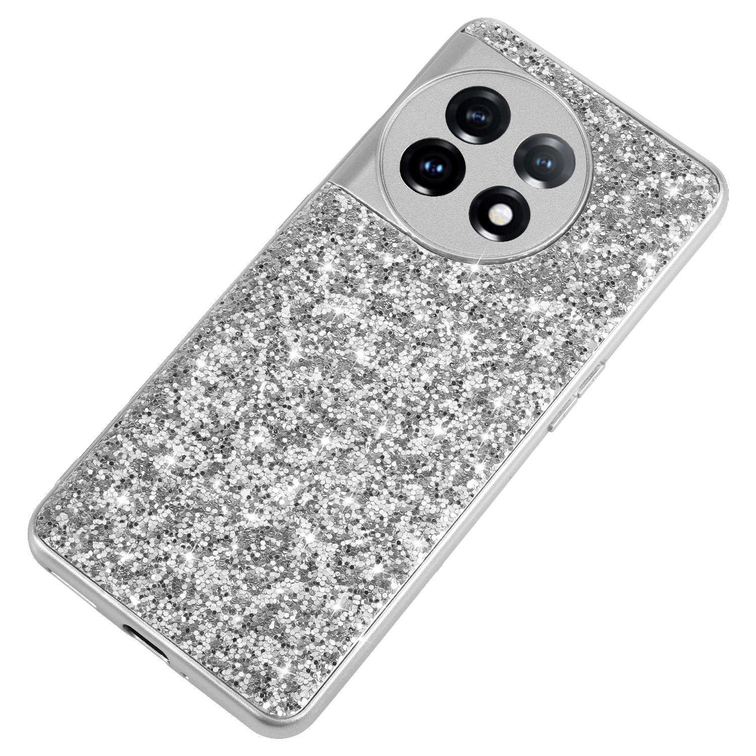 

Protective Cover for OnePlus 11 5G Shiny Glitter Sequins Electroplating TPU Frame Hard PC Phone Case Silver