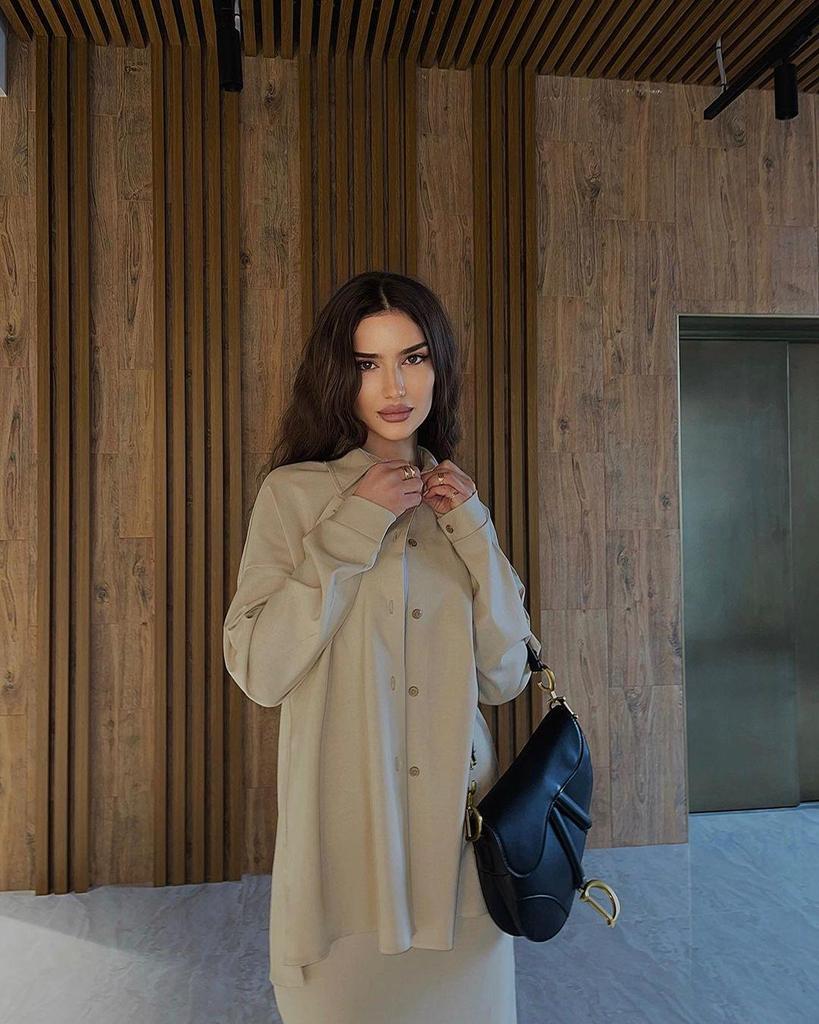 In Stock: 2024 Spring Midi Skirt Set - Middle Eastern Muslim Women's Loose Long-Sleeved Shirt & Casual Two-Piece Set