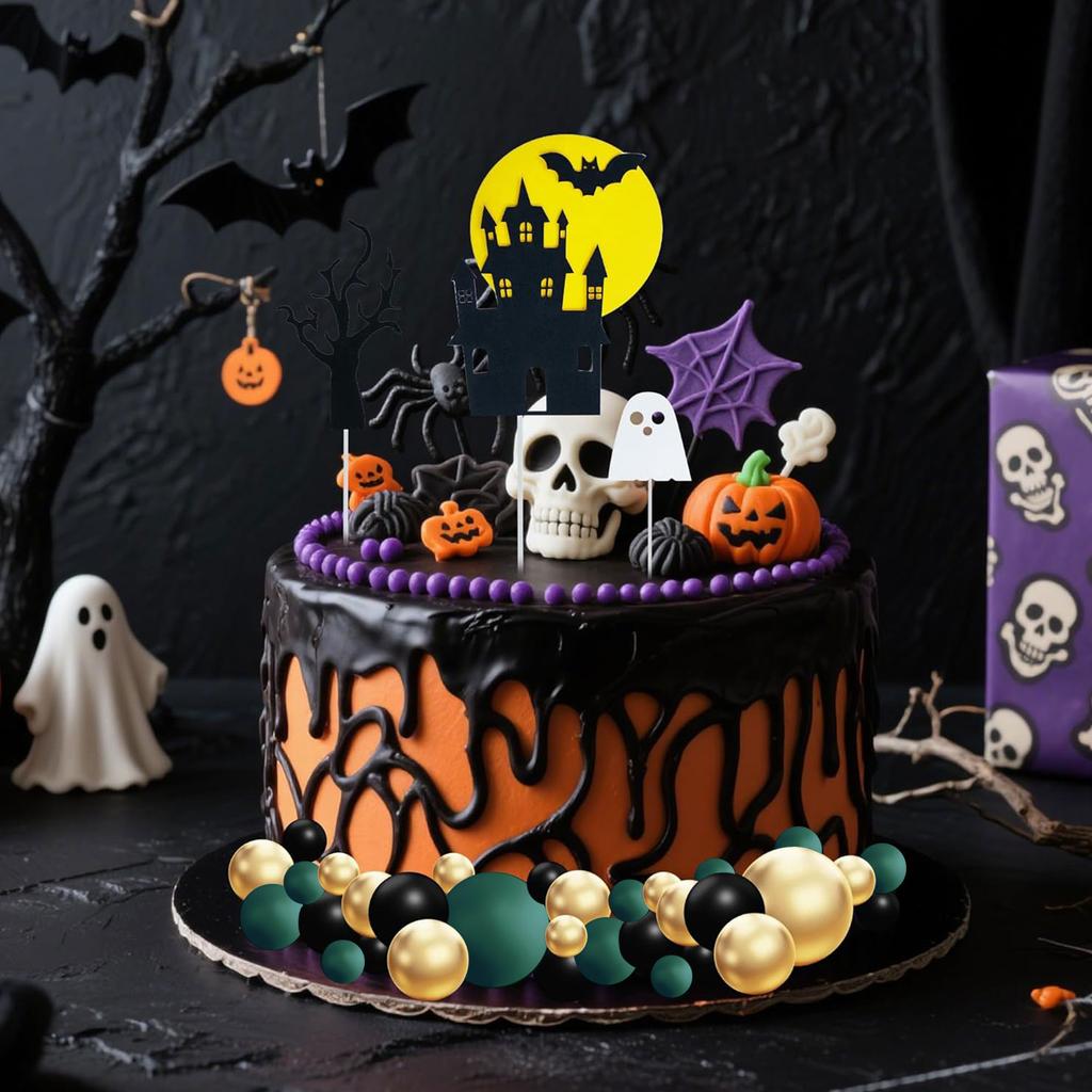 Wicked Cake Decorations Ball Cake Toppers Balloon Cupcake Toppers, Haunted House, Ghost, Spooky Tree – Cake Topper Decorations