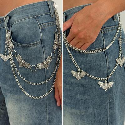 Halloween Creative Skull Fringed Trouser Chain, Personalized Retro Hottie Sweet Cool Wind Moth Waist Chain