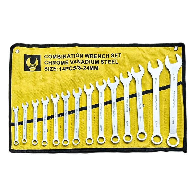 14-Piece Combination Open-End & Ratchet Wrench Set, 8-24mm Auto Repair Tool Kit