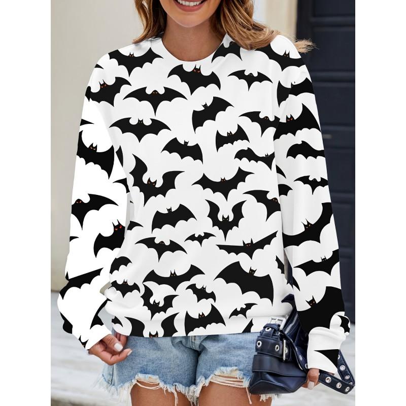 Womens Casual Hoodie With 3D Halloween Print Round Neck Lightweight Breathable Fabric