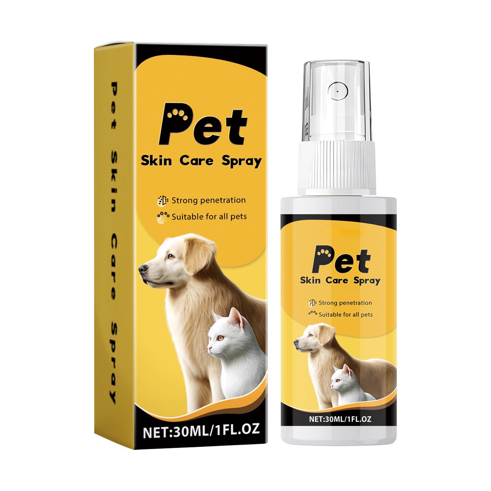 

Спрей для кожи питомца Спрей для ухода за кожей собаки и кошки, Успокаивающий спрей Очищающий и смягчающий кожу, Успокаивающий спрей для ухода при зуде Питательный спрей, 30 мл One Size белый