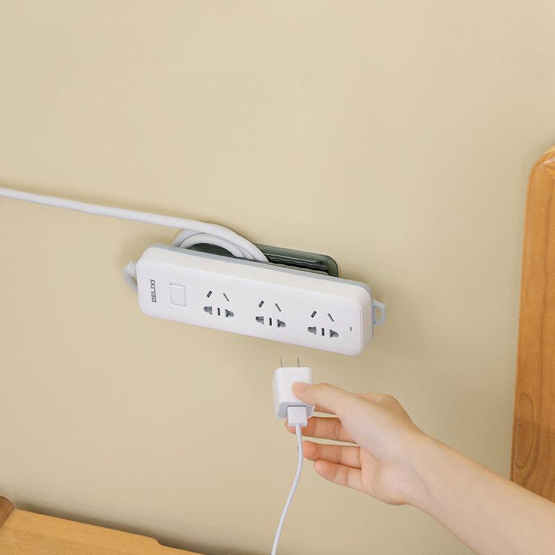 Wall-Mounted Holder Punch-Free Plug Fixer Self-Adhesive Socket Fixer Cable Power Strip Holder Cable Wire Organizer Rack
