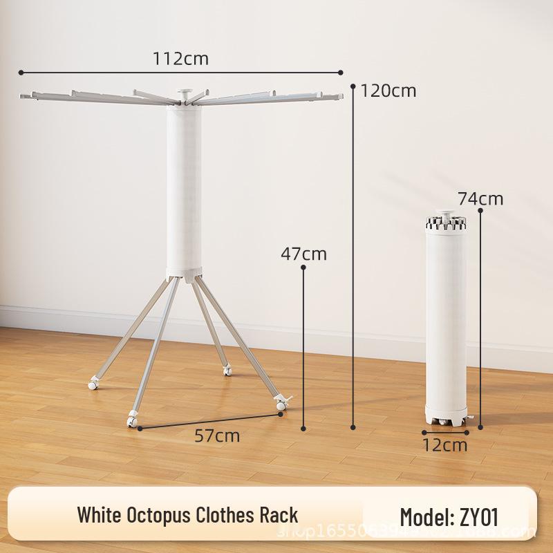 Butterfly Edge Retractable Folding Clothes Rack - Octopus Design, Floor-Standing, Balcony Use