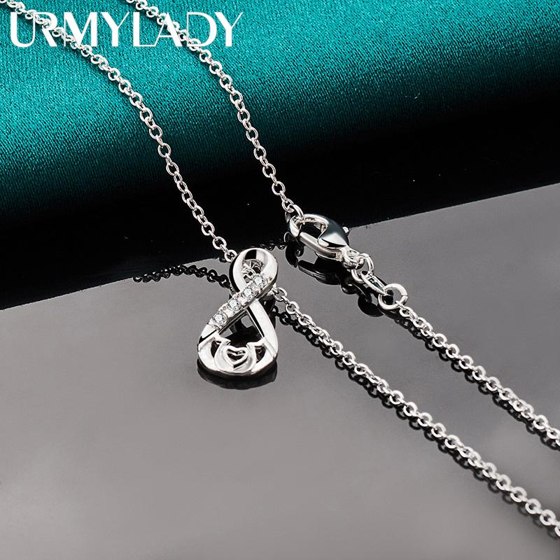 URMYLADY 925 Sterling Silver Heart AAAAA Zircon Pendant Necklace Chain For Women Wedding Engagement Jewelry