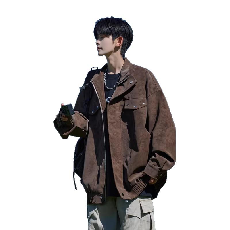 Men's Trendy Tie-Dye Leather Jacket, Autumn/Winter 2025, Lapel Motorcycle Outerwear, New Loose Workwear Style.