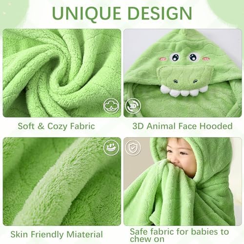 Mprocen Baby Towel with Hood 80x120cm Super Absorbent Kids Bath Towel Set with 25x50cm Washcloth Boys Girls Green