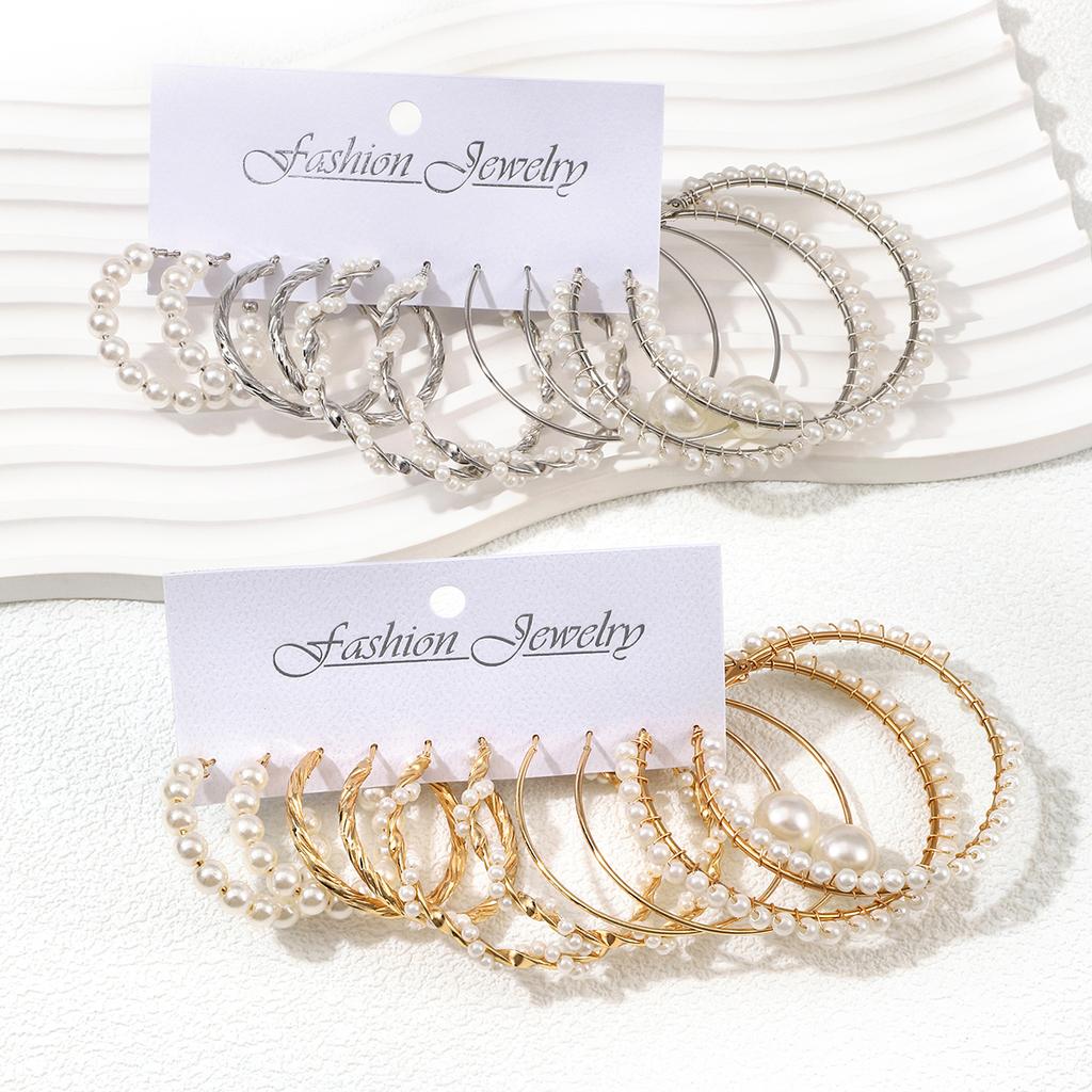 10 Pairs Korean Imitation Zircon Hoop Earrings Fashion Bead Round Earrings For Women's Elegant Wedding Party Zircon Set