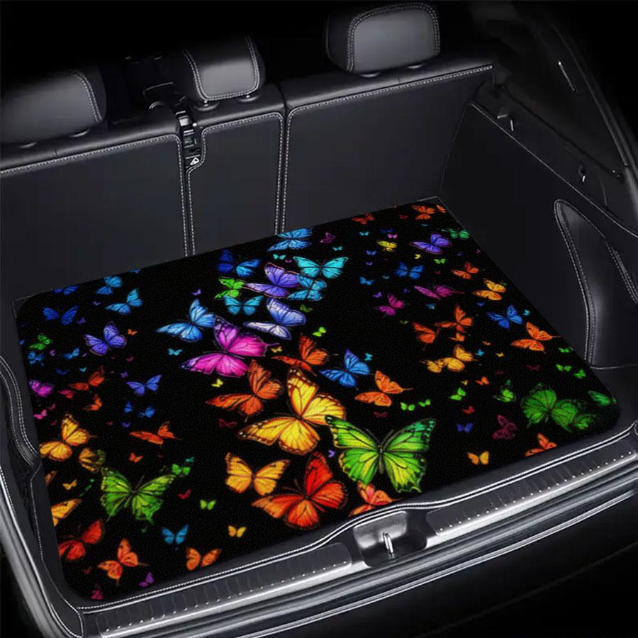 1pc Dreamy Butterfly Print Personalized Car Trunk Mat Interior Protection Cargo Liner Durable Polyester Floor Mat Safe