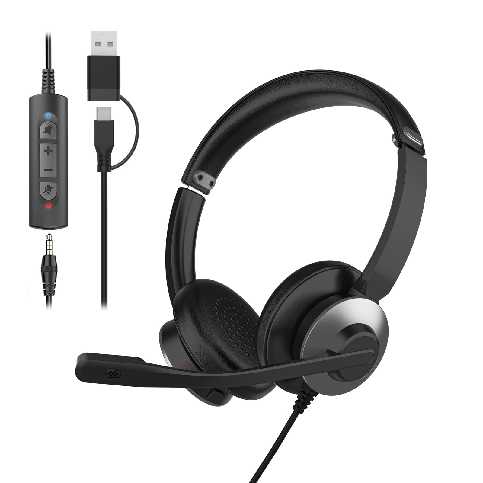 

Wired Headset with Mic, 3.5mmUSB-AUSB-C Compatible, Noise Cancelling Stereo, Volume Control, Mute Function, Lightweight and Comfortable, Ideal for