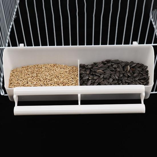 Parrot Feeder with Perch Stick 2 Compartments Leak-proof Feeding Dish Bite Resistant Cage Accessories Plastic Bird Trough Pet Water Food Dispenser