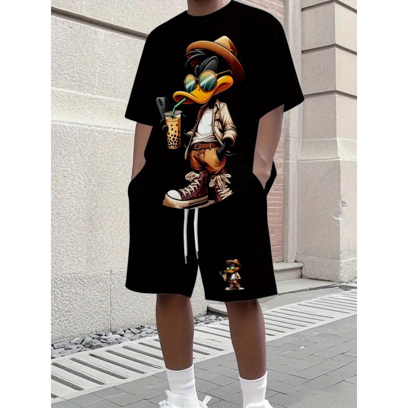 Мужской летний повседневный модный комплект одежды Футболка с графическим принтом Мир Дональда Дака Шорты Повседневная одежда Игривый дизайн с принтом Комплект спортивной одежды S