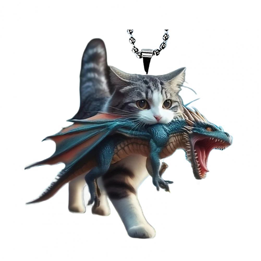 Подвеска на зеркало заднего вида в виде кошки, реалистичная фигурка животного, кошка, динозавр, 2D акриловый брелок, подвеска на рюкзак, автомобильный Int