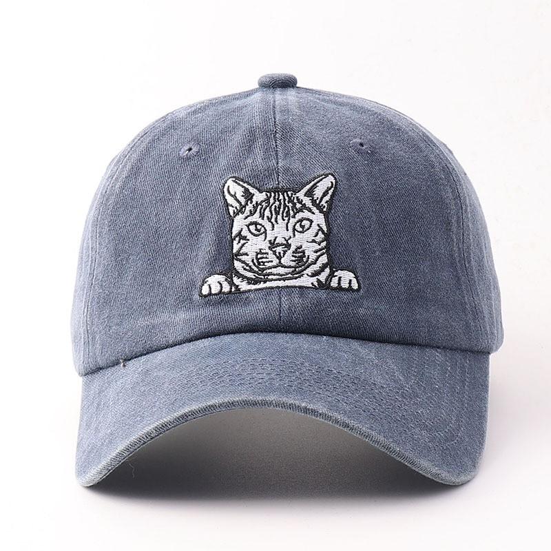 Embroidered Cat Baseball Cap Cotton Soft Vintage Sun Hat Women Men