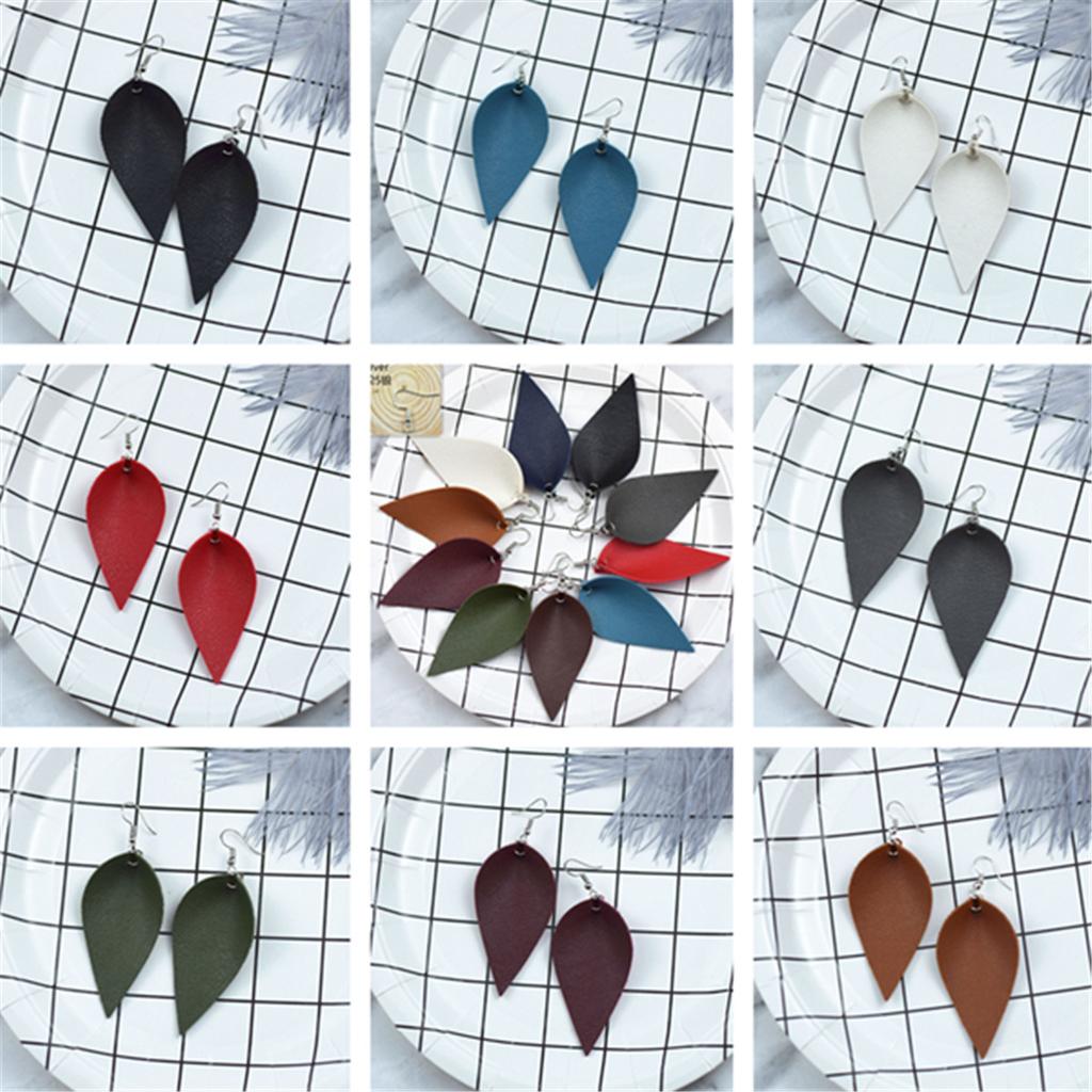 Fashion Boho Handmade Leather Leaf Shape Waterdrop Dangle Ear Earrings Hook Womens Jewelry