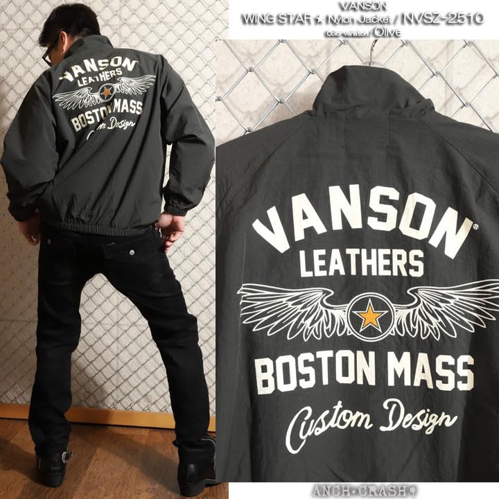 Wing Star Nylon Jacket Embroidery Mesh Lining Olive XL [Banson] NVSZ-2510