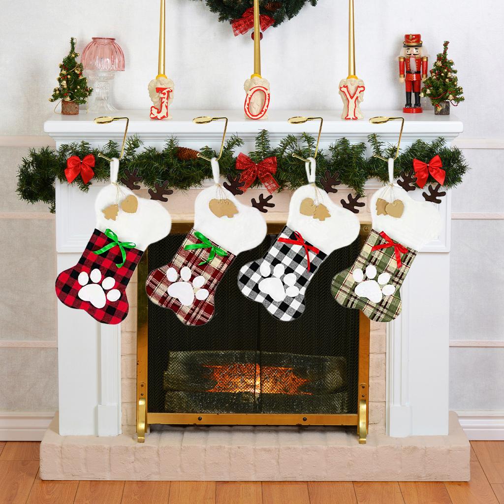 Pet Dog Xmas Stocking Hanging Bone Shape Stocking for Xmas Party Fireplace Tree Gift Decoration B