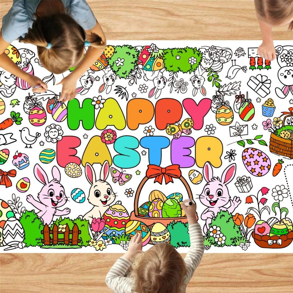 DIY Easter Giant Coloring Poster Art Craft Cartoon Bunny Easter Tablecloth Gift Doodle Easter Coloring Banner Family Classroom