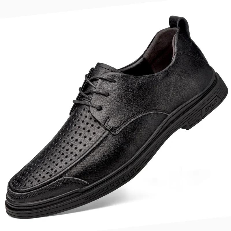 Summer Business Affairs Oxford Shoes Perforated Genuine Leather Lace-Up Men'S Adult Leather Shoes Flatcasual Men'S Wedding Shoes