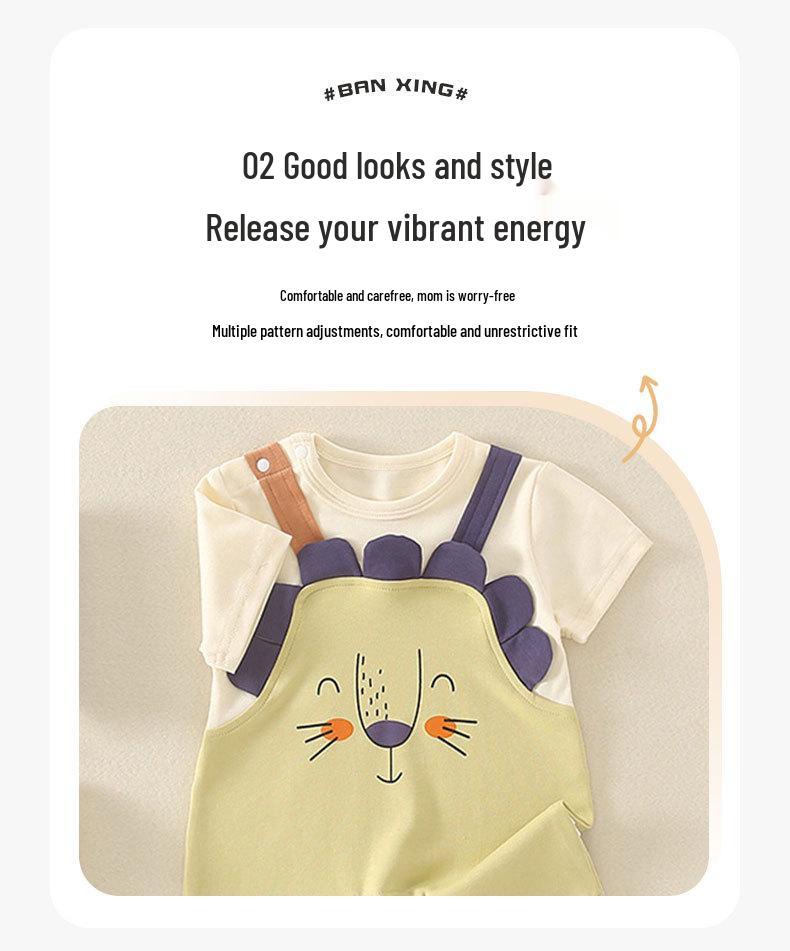 Infant Short Sleeve Cotton Jumpsuit - Cute Cartoon Design for Summer