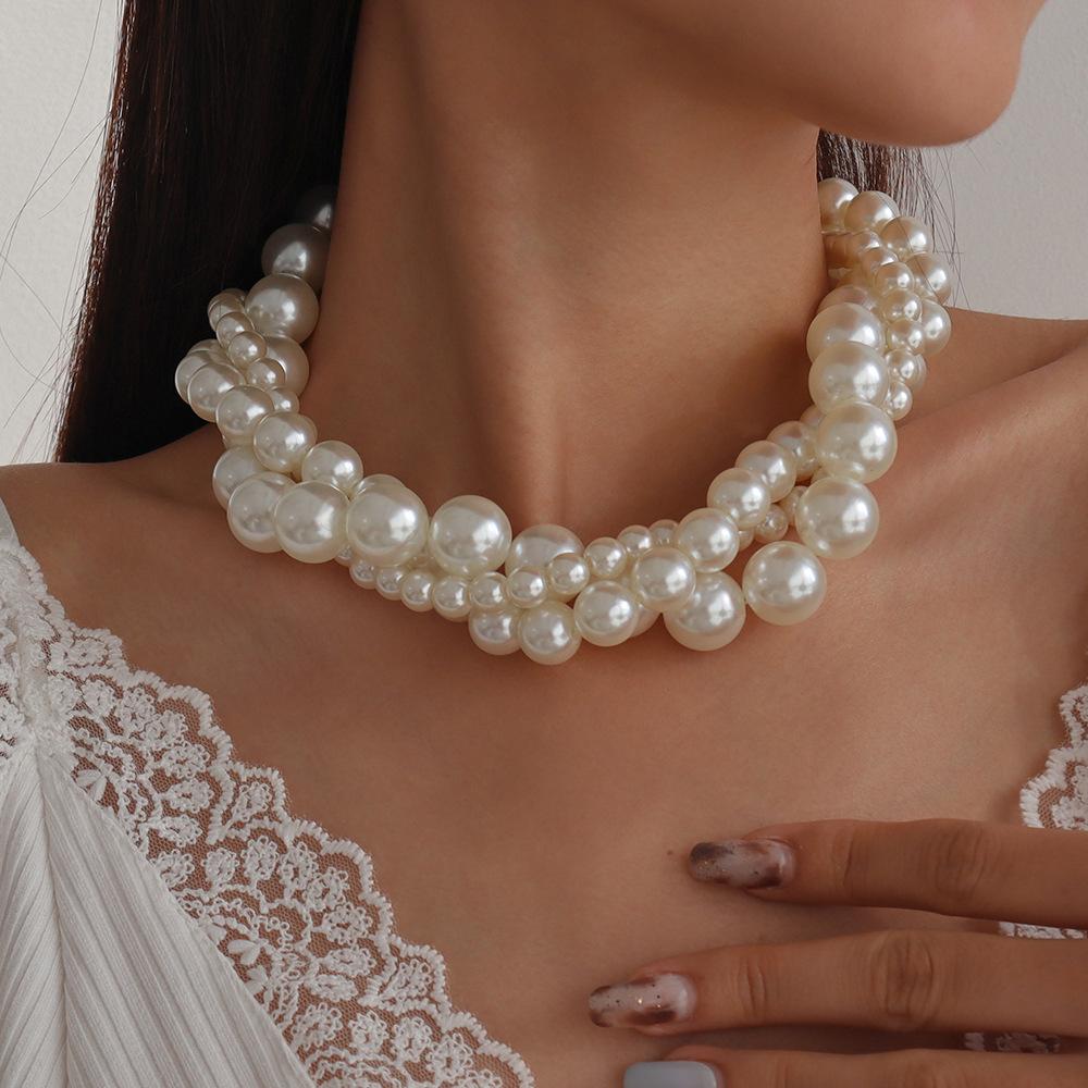 Tooxika Retro Elegant Fashion Choker Necklace Exaggerated Pearl Geometric Personality Temperament Necklace