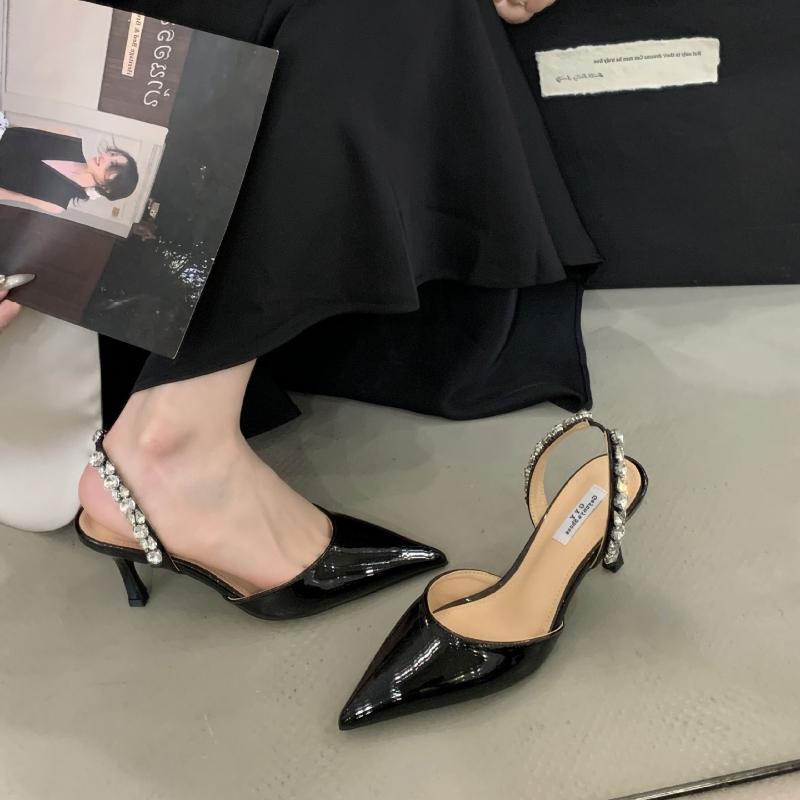 Fashion Luxury Rhinestone Slingback Pumps Women Fashion Pointy Toe Thin Heel Brand Designer Shoes Comfortable Elegant Party Dress Shoes