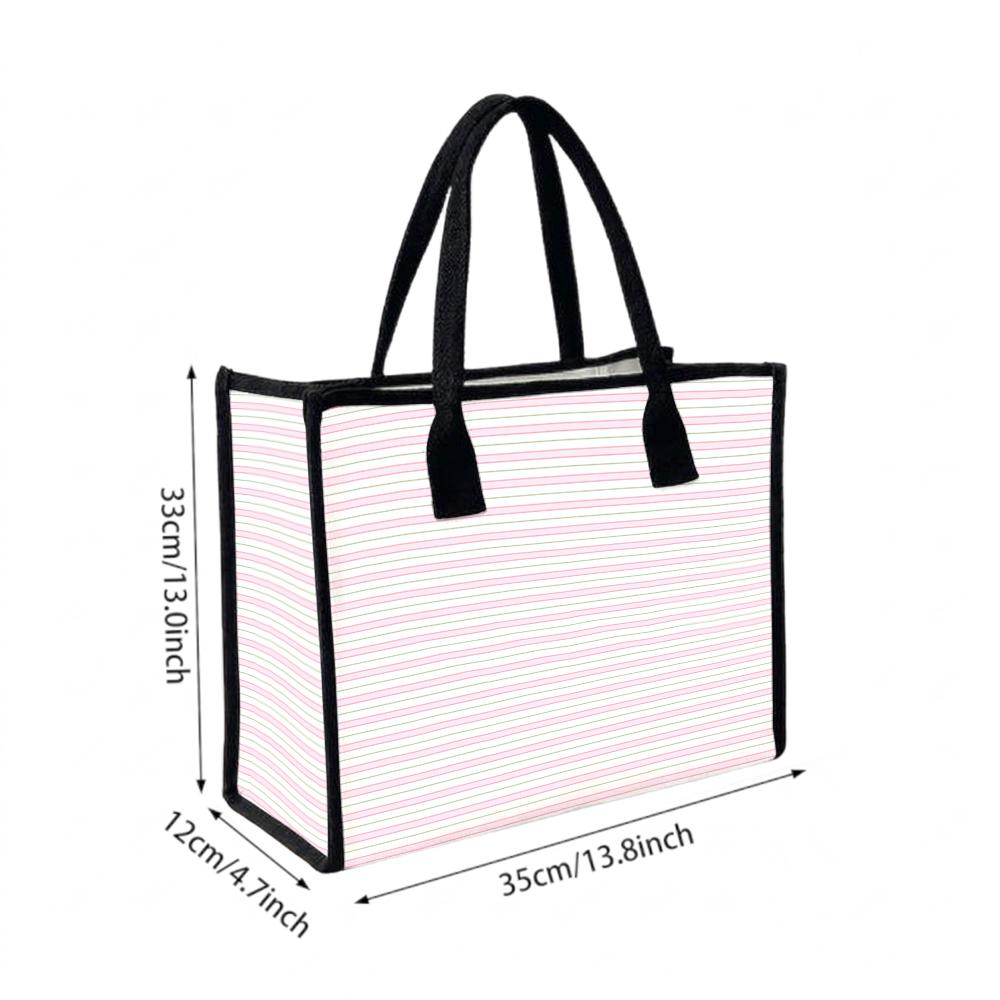 Pink White Striped Tote Bag Casual Daily Handbag Large Capacity Reusable Shopping Bag for Women Outdoor Commute