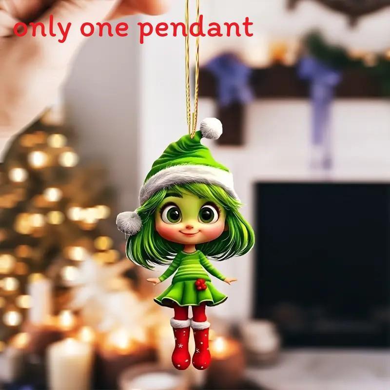 Decor Car Girl Acrylic Keychain With Christmas Hat For Auto Interior Enhancement