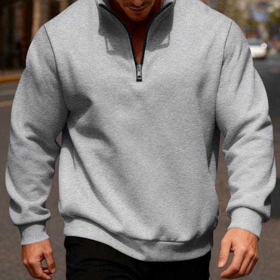 Men Quarter Zip Sweatshirt Mock Neck Fleece Lined Pullover Solid Color Loose Casual Warm Sweatshirt for Winter Sports Street Party Wear