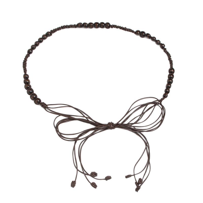 Boho Style Waist Rope Knitted Ethnic Style Handmade Women's Belt Leather Rope Wooden Beads Leisure Vacation Style Waist Rope